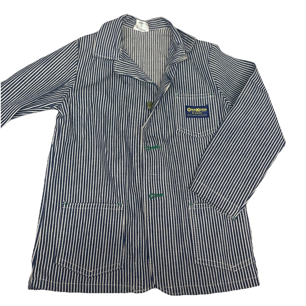 VTG Osh Kosh B'Gosh Hickory Striped Denim Railroad Chore Coat Jacket Sz 6 REG